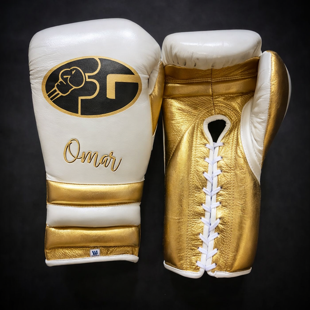 high quality boxing gloves white gold  lace up style