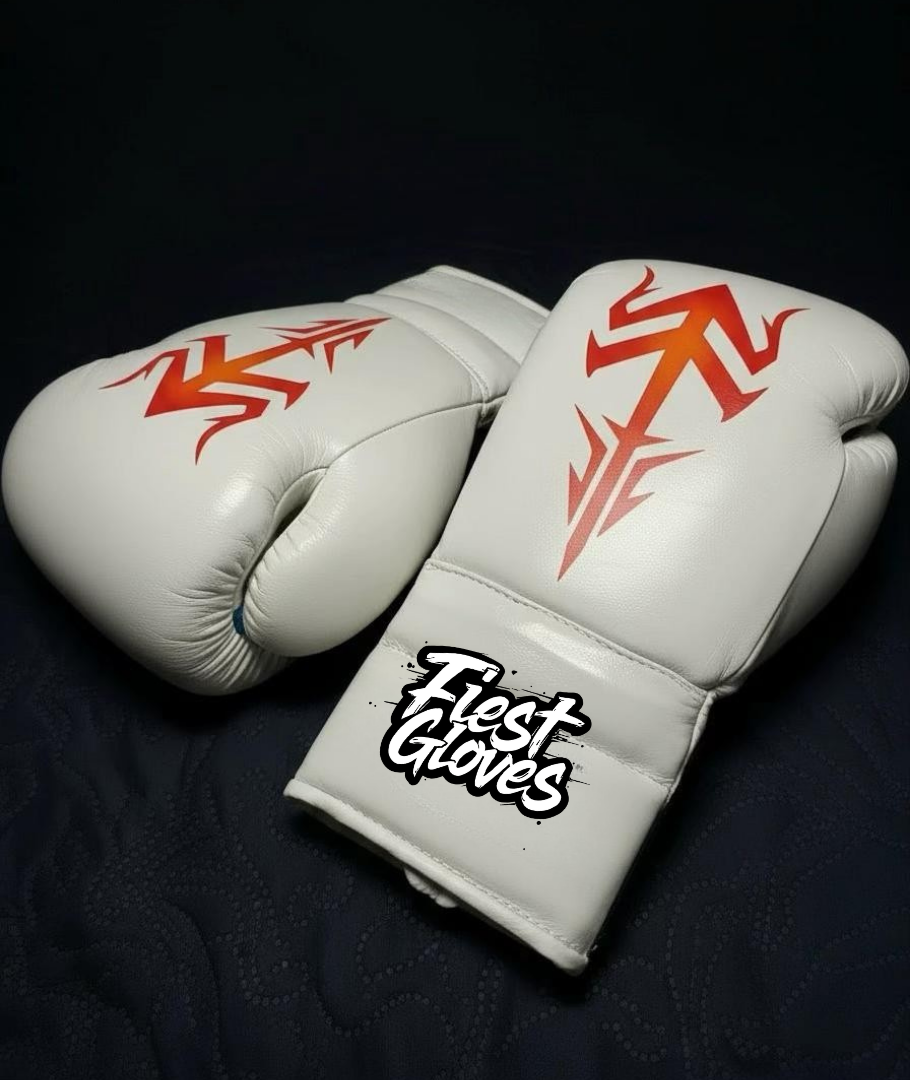 fiest boxing gloves white-red  lace up style