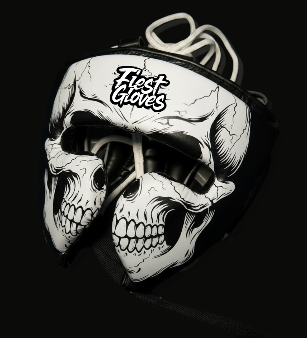 fiest boxing skeleton style black-white headgear premium sparring kit