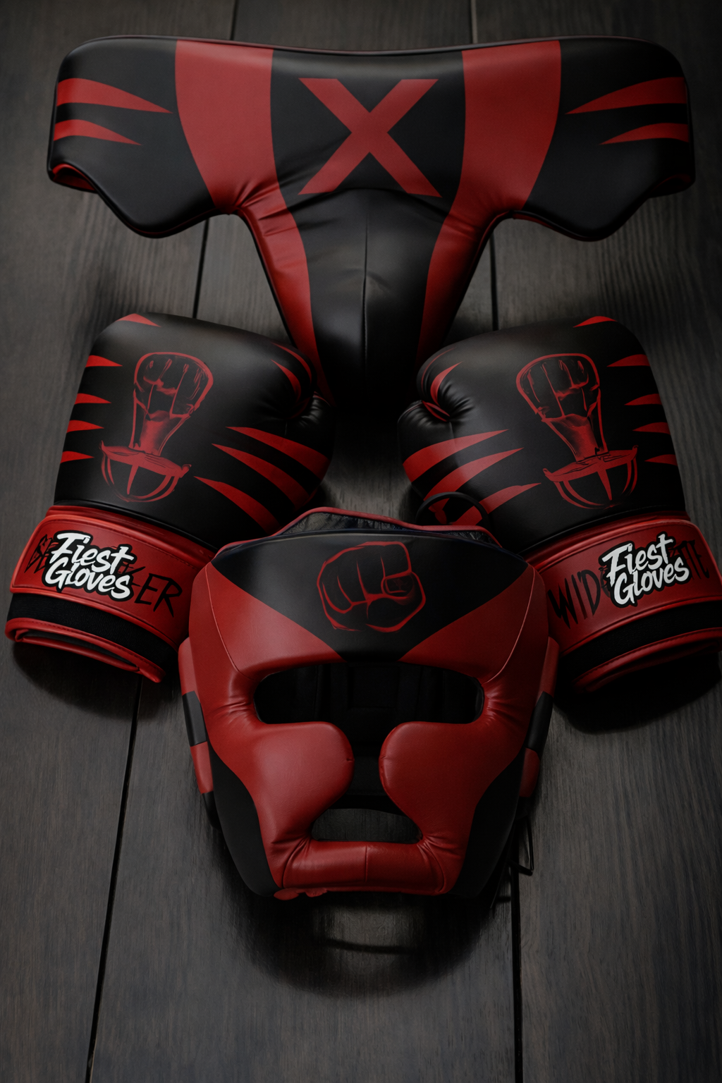 fiest boxing set black/red full kit gloves headguard groin protector training