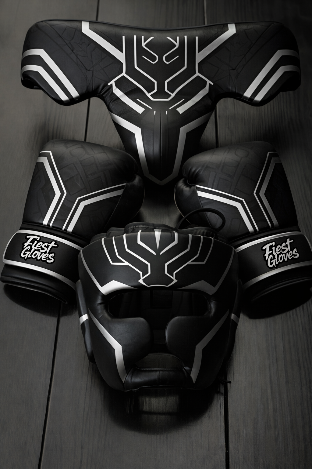 fiest boxing set black/silver premium training gear gloves headgear and groin guard