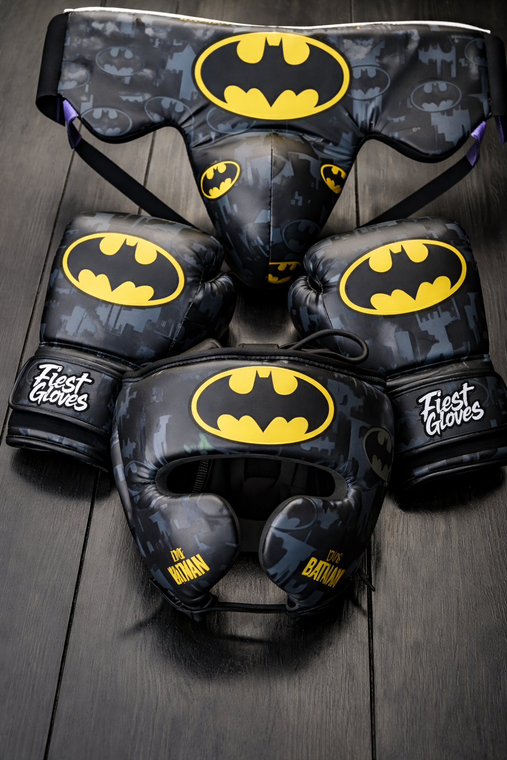 fiest boxing set grey/yellow/black premium training gear gloves headgear and groin guard