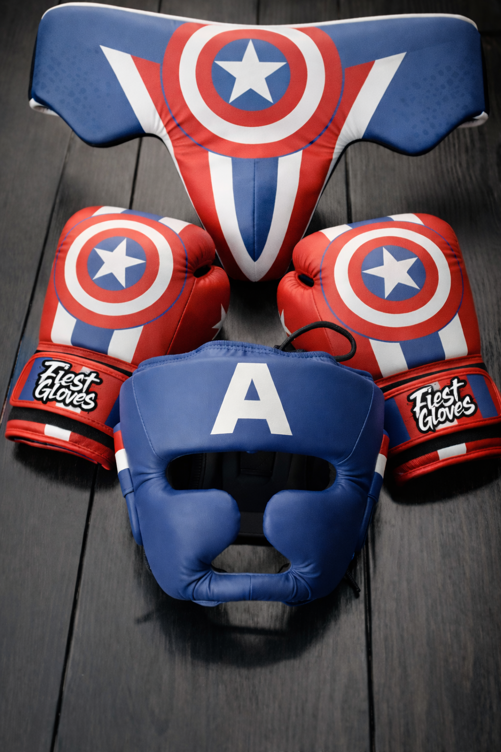 fiest boxing set red-blue-white gloves headguard groin protector fight training gear