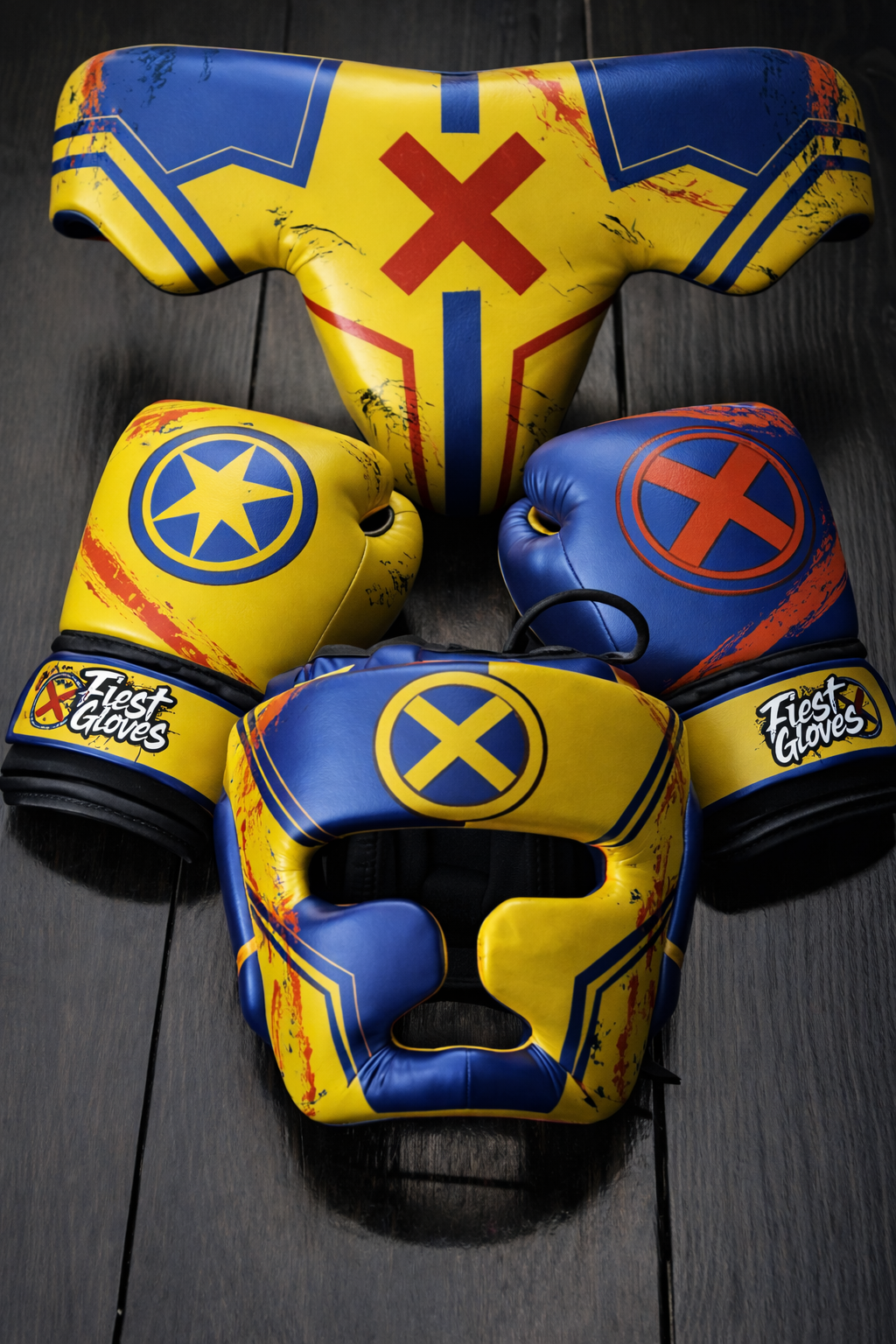 fiest boxing set yellow-blue-red full kit gloves headguard groin protector training