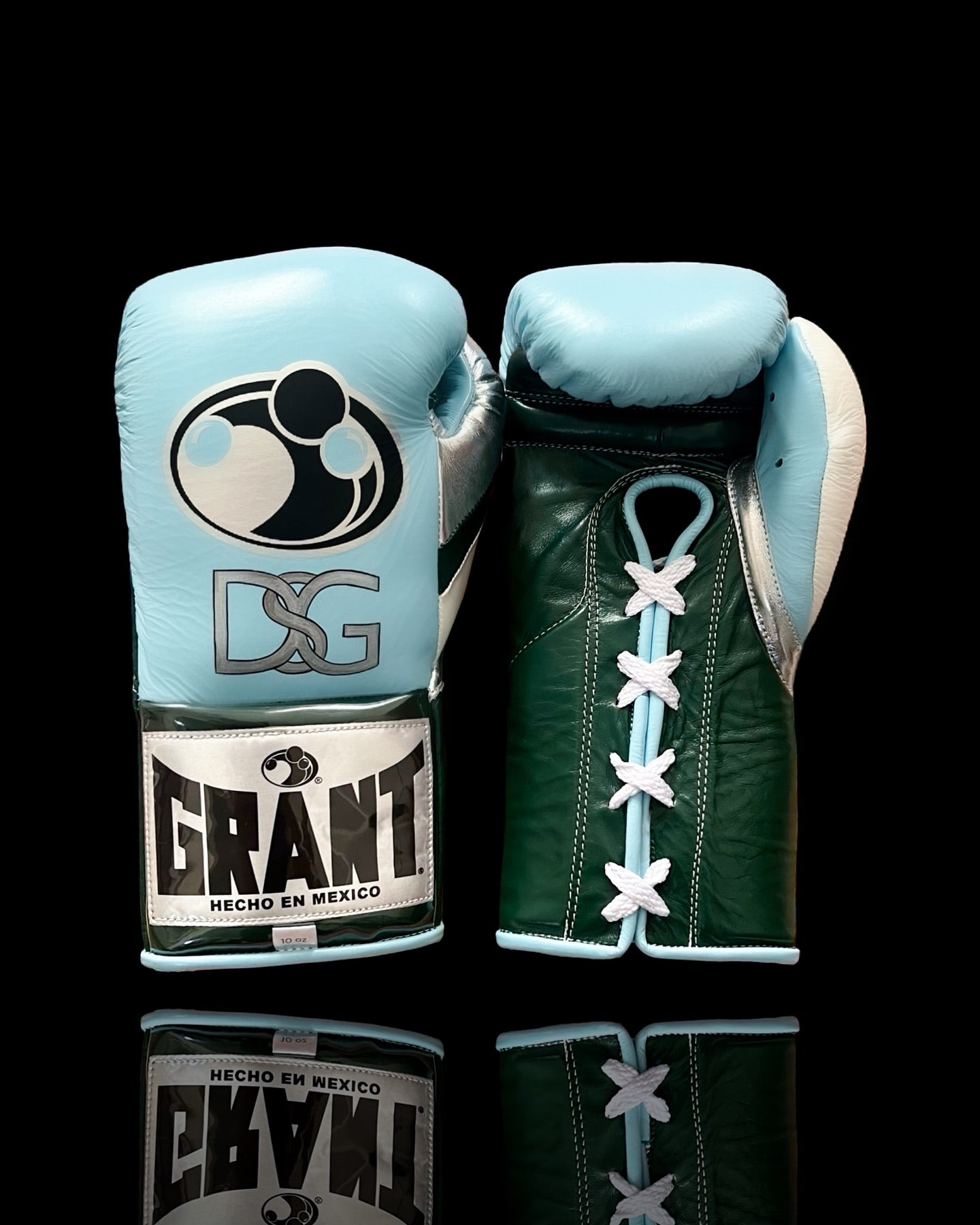 grant boxing gloves blue/green/white front view custom training gloves for boxing