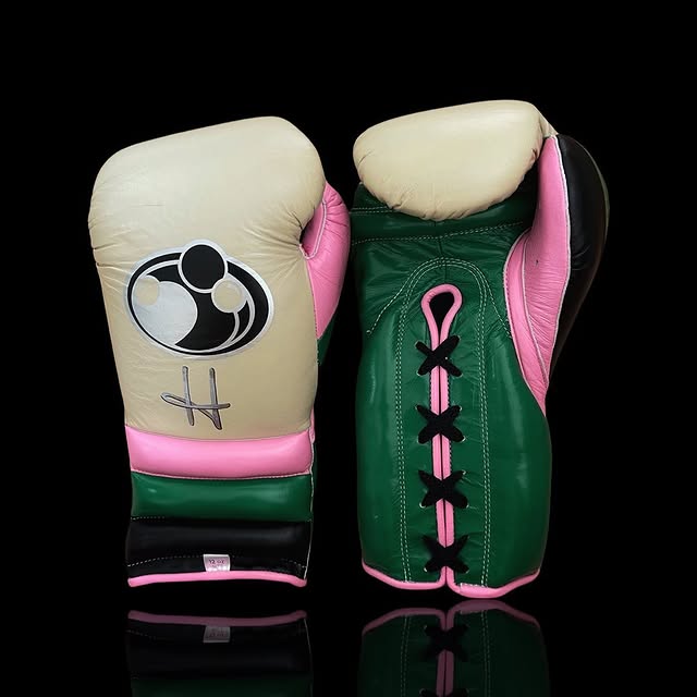 grant boxing gloves beige/green/pink back and front view professional boxing gear premium quality