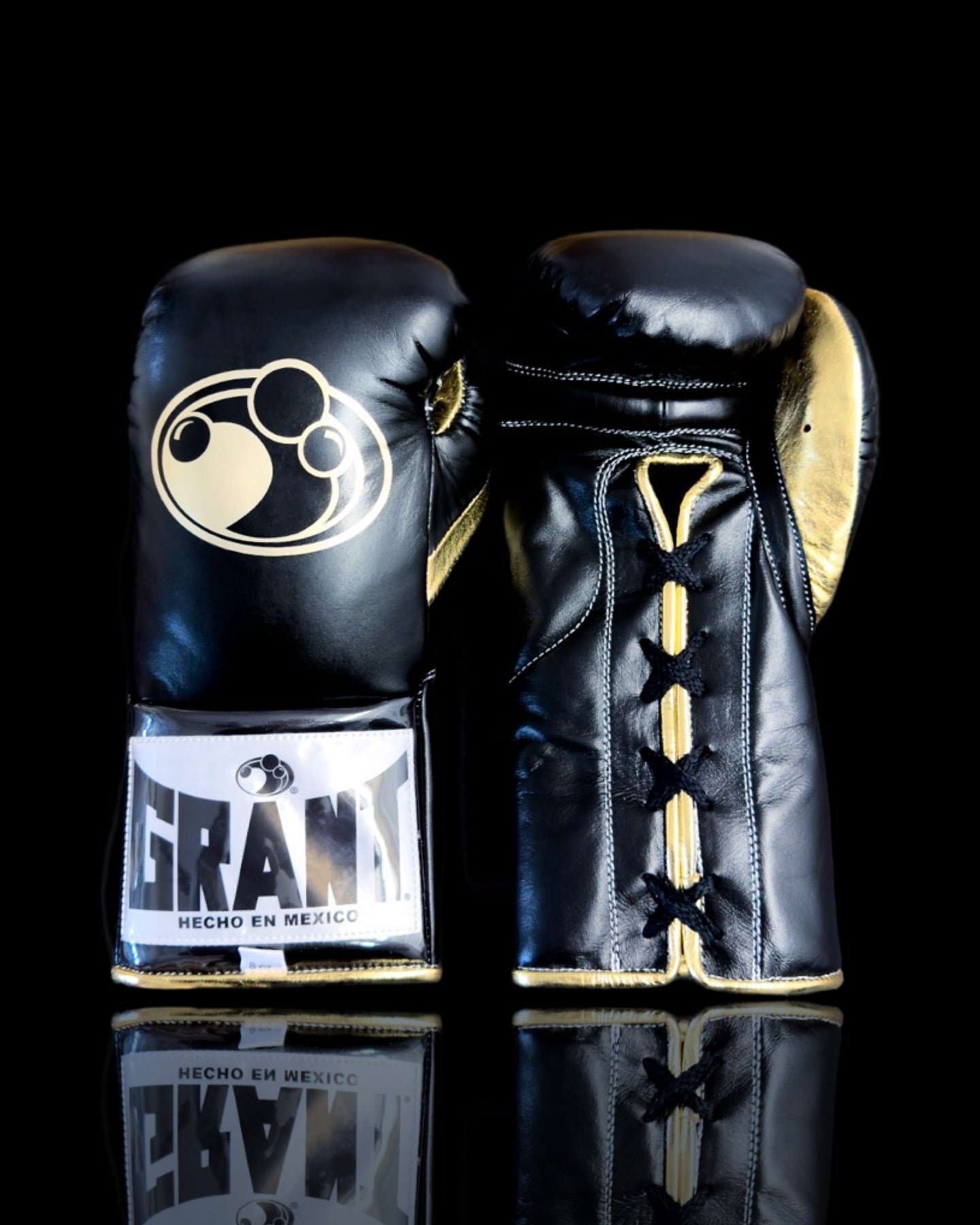 grant boxing gloves black/gold front view high quality lace up boxing gloves