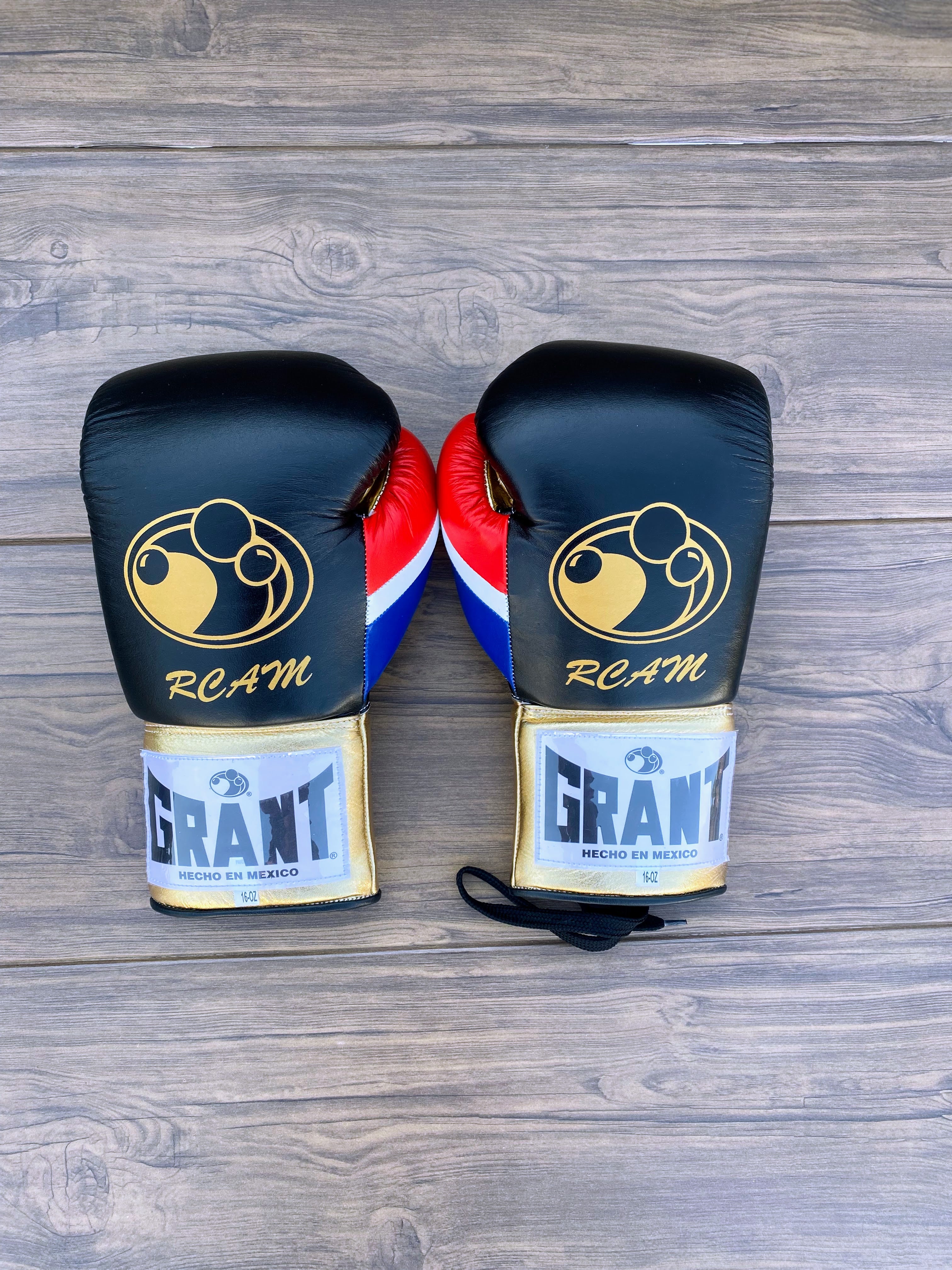 grant boxing gloves black/gold/red/blue back view custom name training gloves