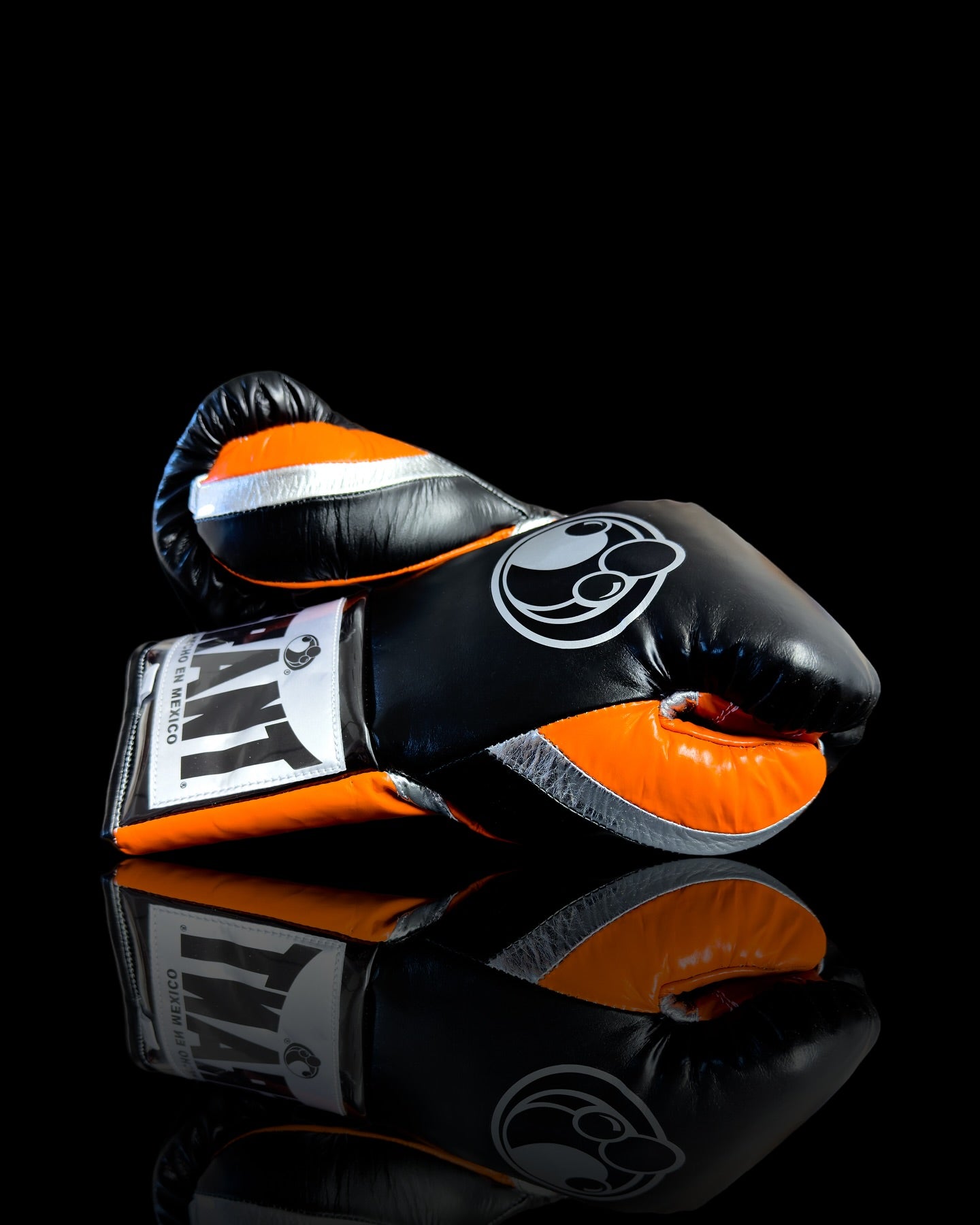 grant boxing gloves black/orange/silver back and thumb view high quality lace up boxing gloves