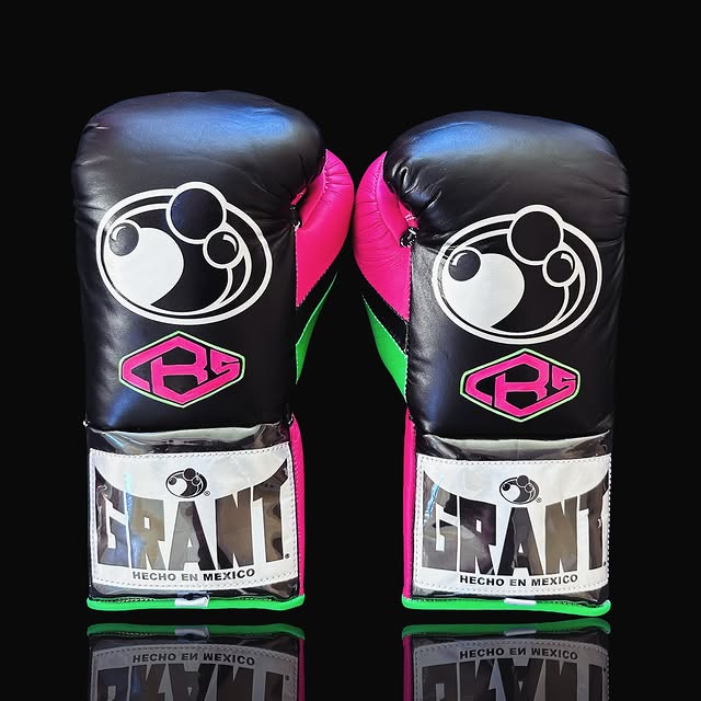 grant boxing gloves black/pink/green back view professional sparring and training gear
