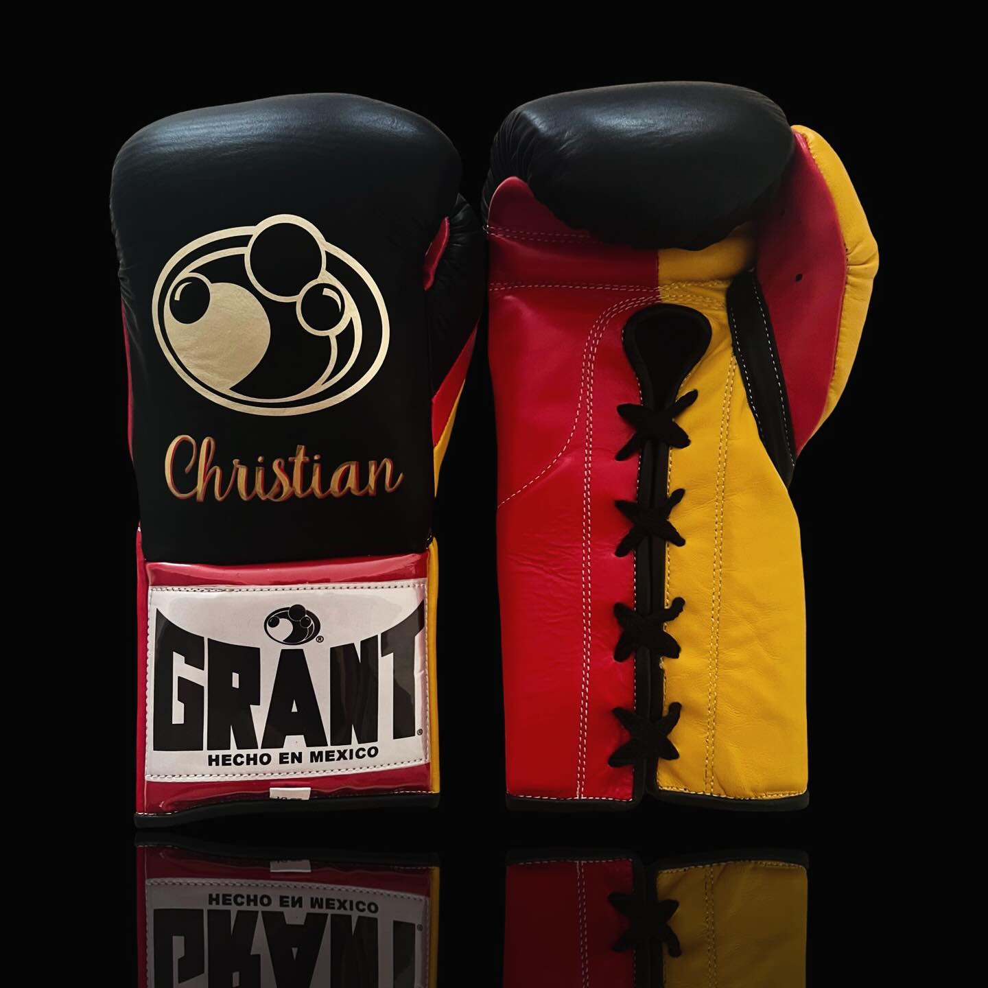 grant boxing gloves black/red/yellow front view premium fight gloves for athletes