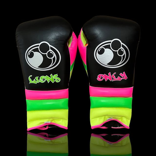 grant boxing gloves black/yellow/pink back view  for heavy bag and sparring