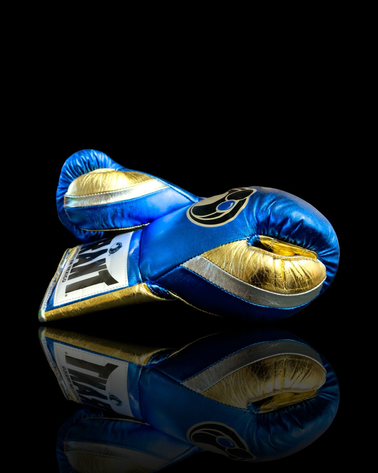 grant boxing gloves blue/gold back and thumb view lace up high quality sparring gloves