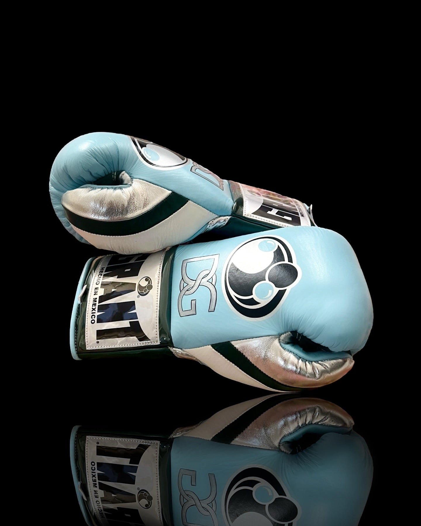 grant boxing gloves blue/green/white back and thumb view custom training gloves for boxing