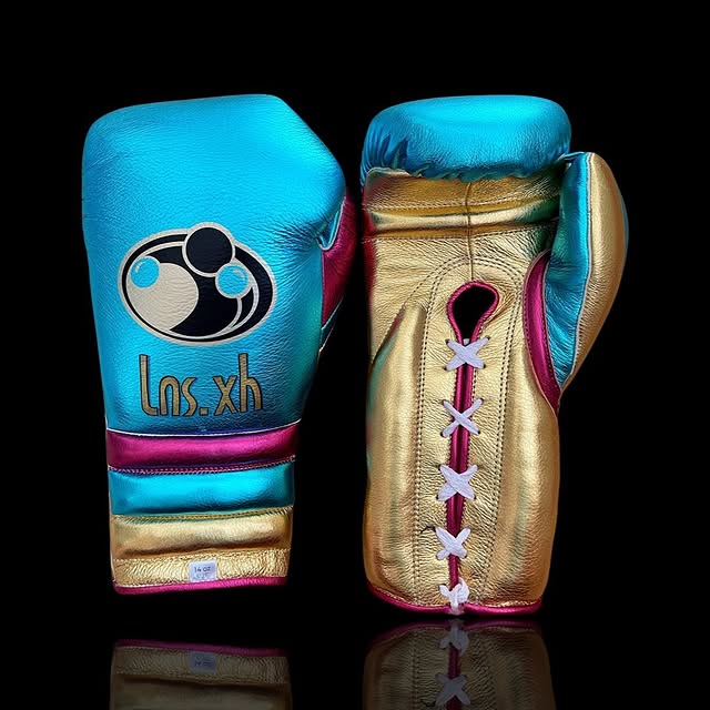 grant boxing gloves blue/pink/gold front and back view  for heavy bag and sparring