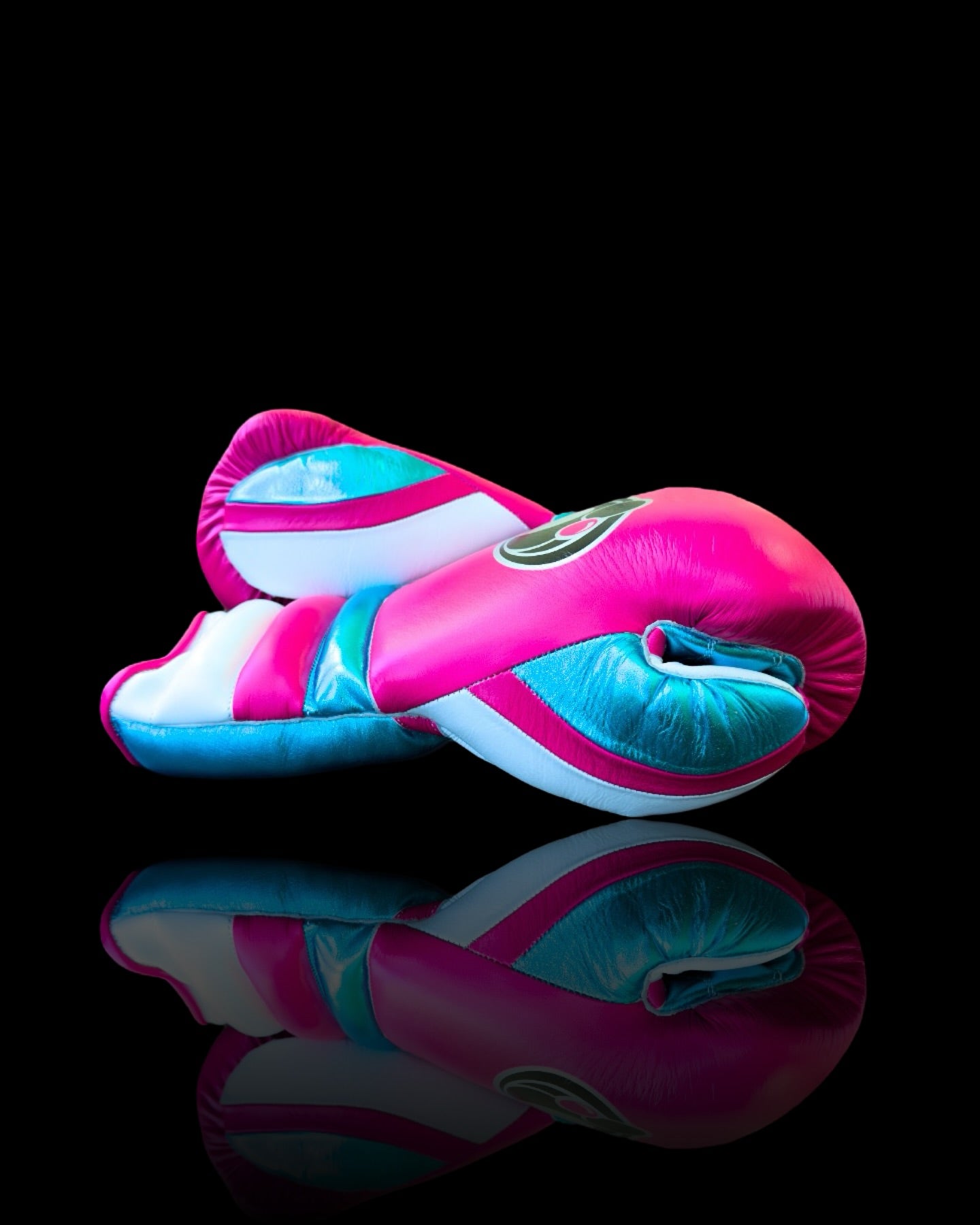 grant boxing gloves blue/pink/white back and thumb view premium leather fight gear