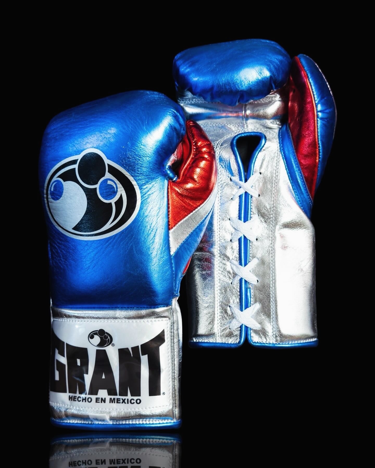 grant boxing gloves blue/silver/red front view for heavy bag and sparring
