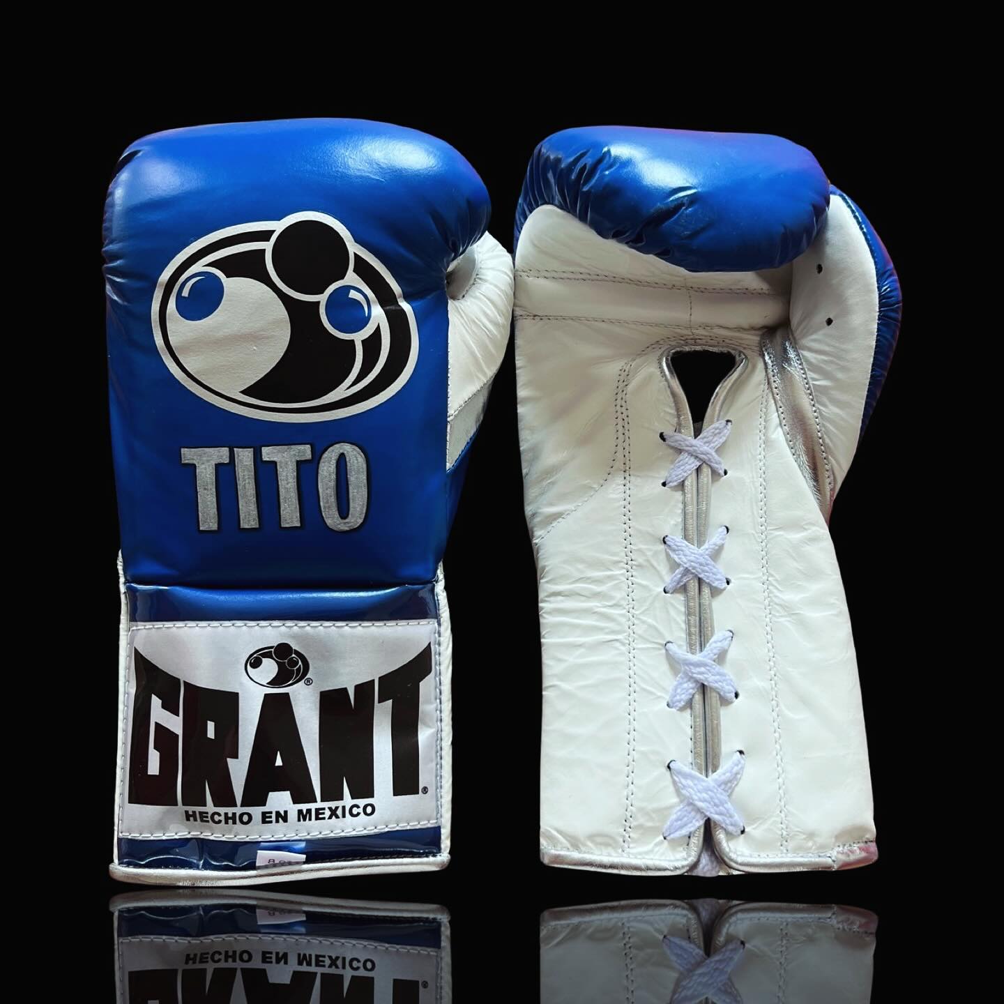 grant boxing gloves blue/white/silver front view custom training gloves for boxing