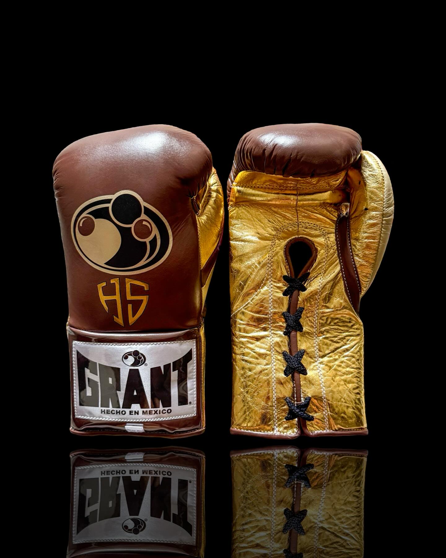 grant boxing gloves brown/gold front view custom name boxing training gloves