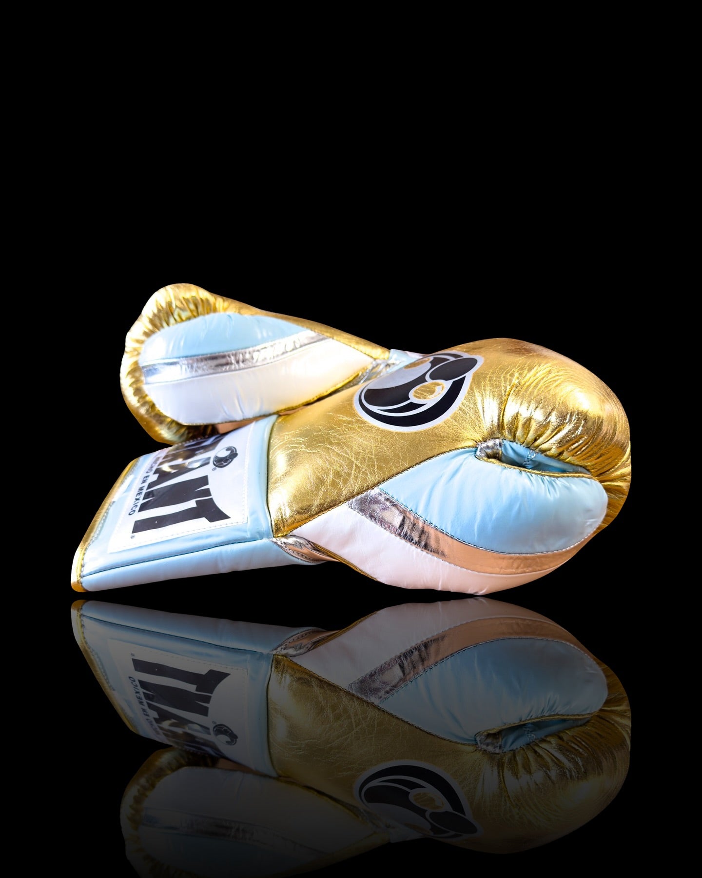 grant boxing gloves gold/blue/silver back and thumb view premium leather fight gear