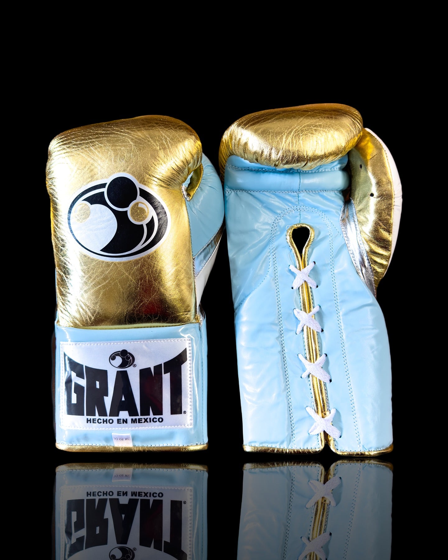 grant boxing gloves gold/blue/silver front view premium leather fight gear