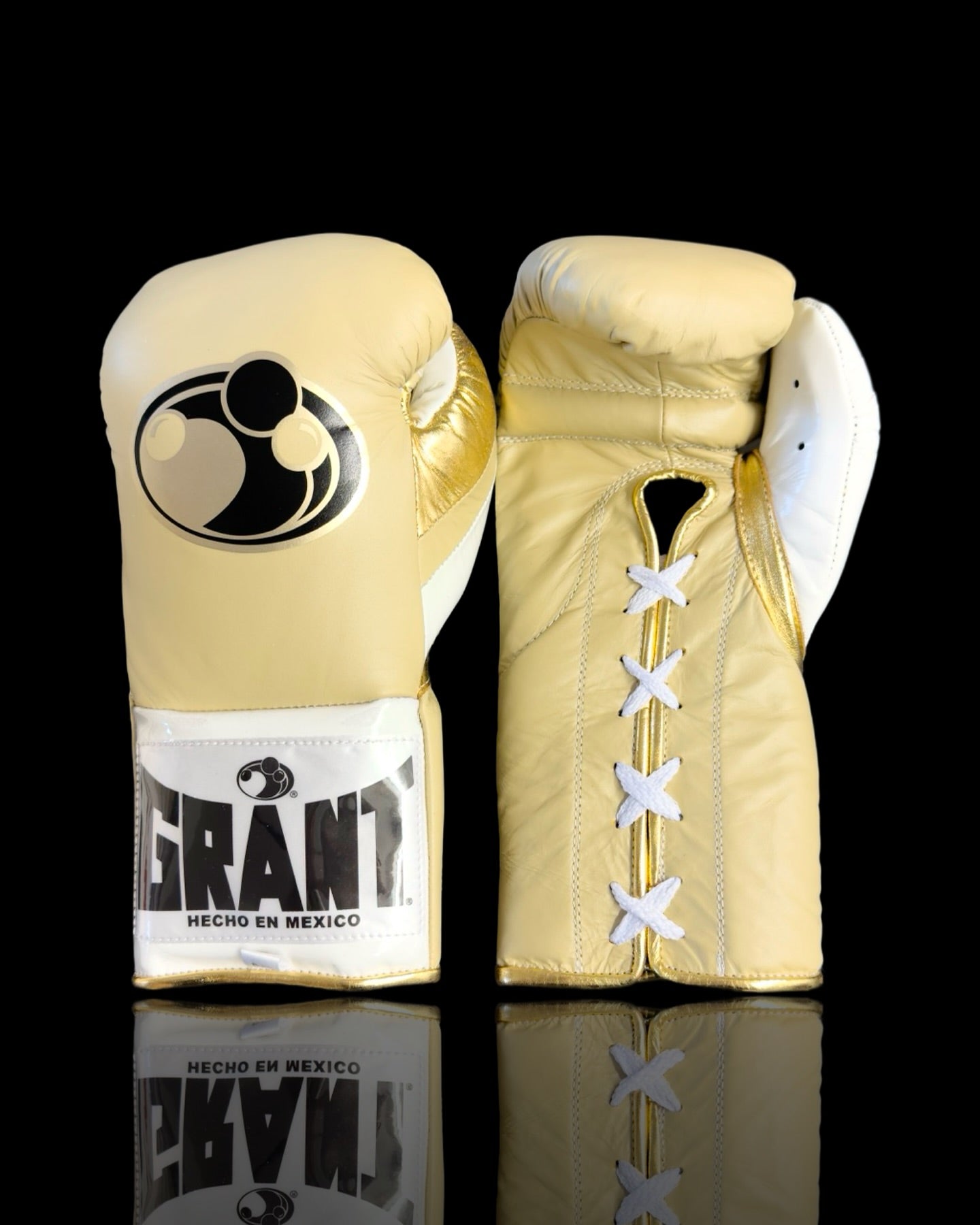 grant boxing gloves gold/white front view high quality lace up boxing gloves