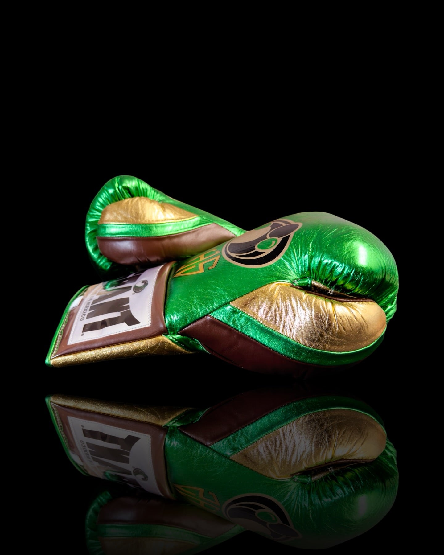 grant boxing gloves green/gold/brown back and thumb view premium fight gloves for athletes