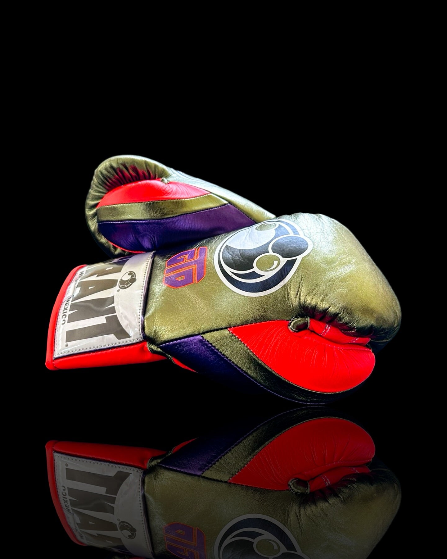 grant boxing gloves green/purple/red back and thumb view premium leather professional training gloves