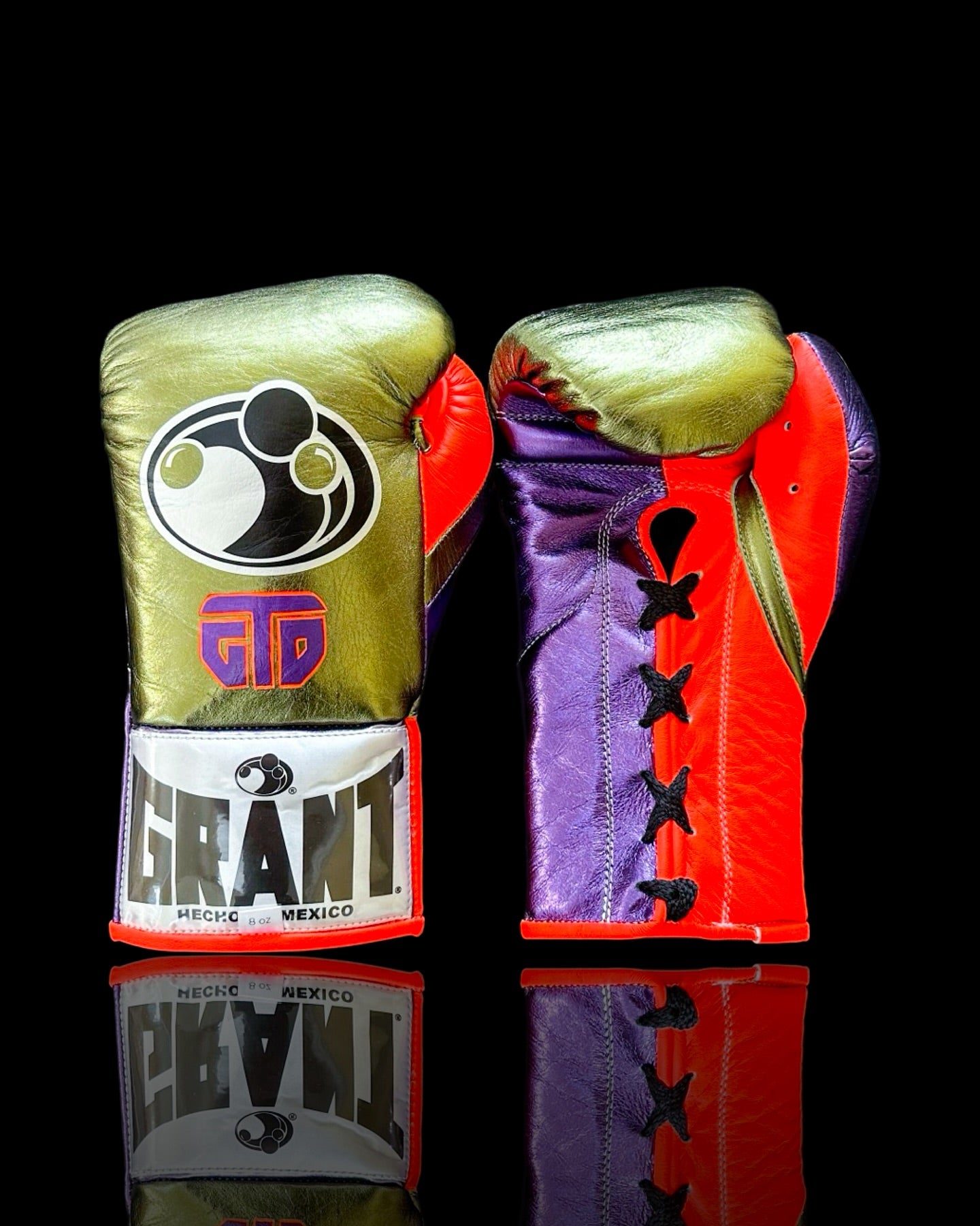 grant boxing gloves green/purple/red front view premium leather professional training gloves