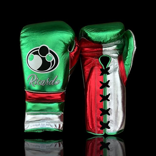 grant boxing gloves green/red/silver front and back view for heavy bag and sparring 