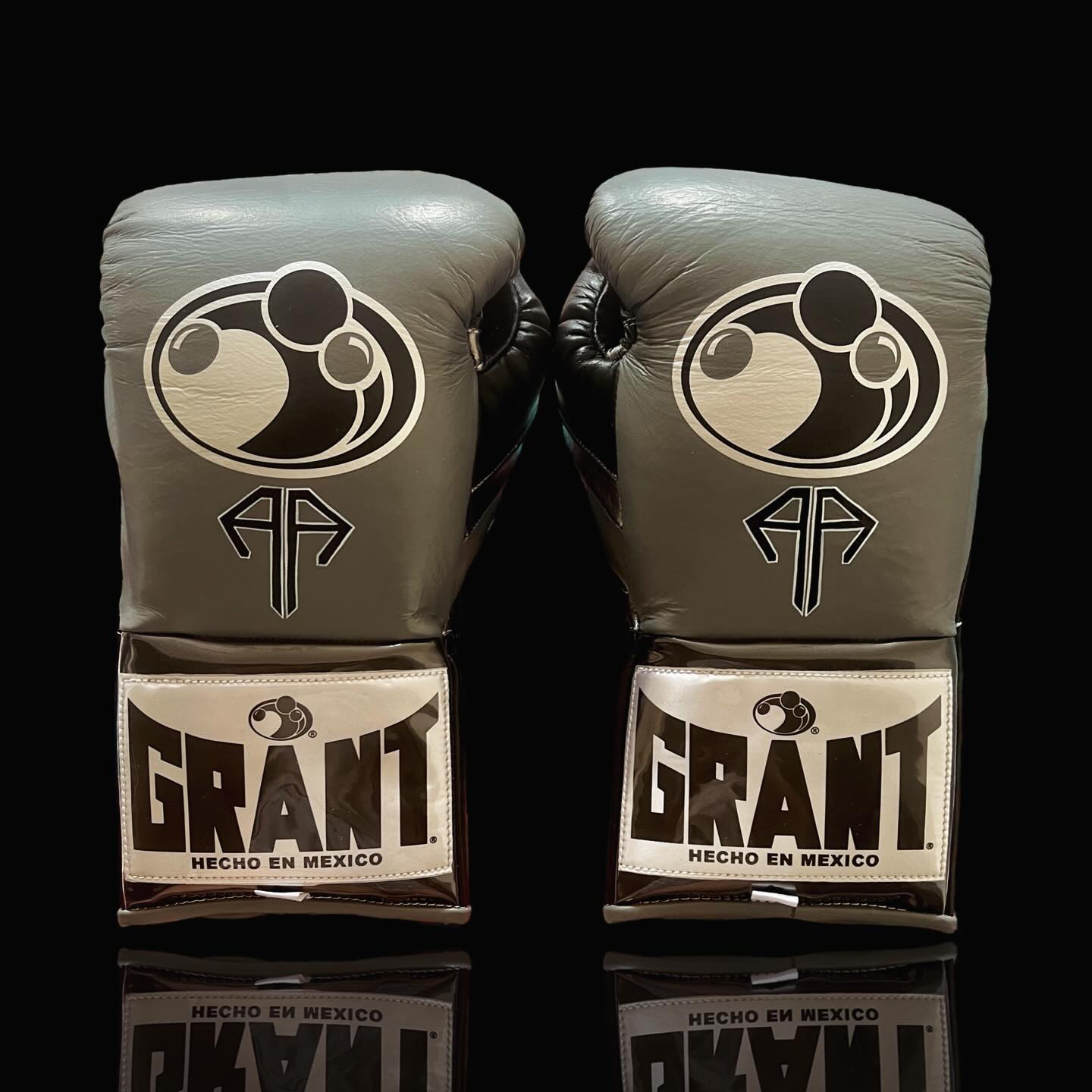 grant style boxing gloves grey/black back view for heavy bag and sparring