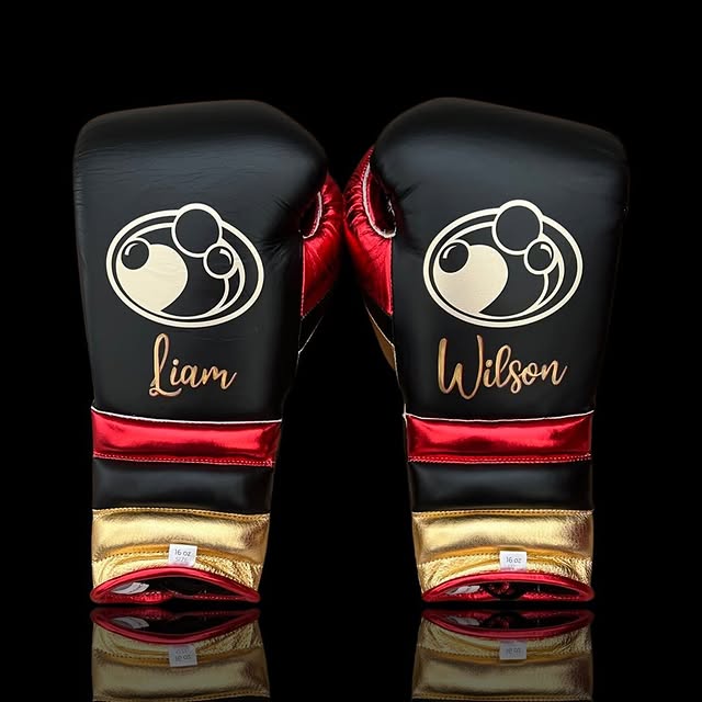 grant boxing gloves black/red/gold back thumb view  premium leather fight gear