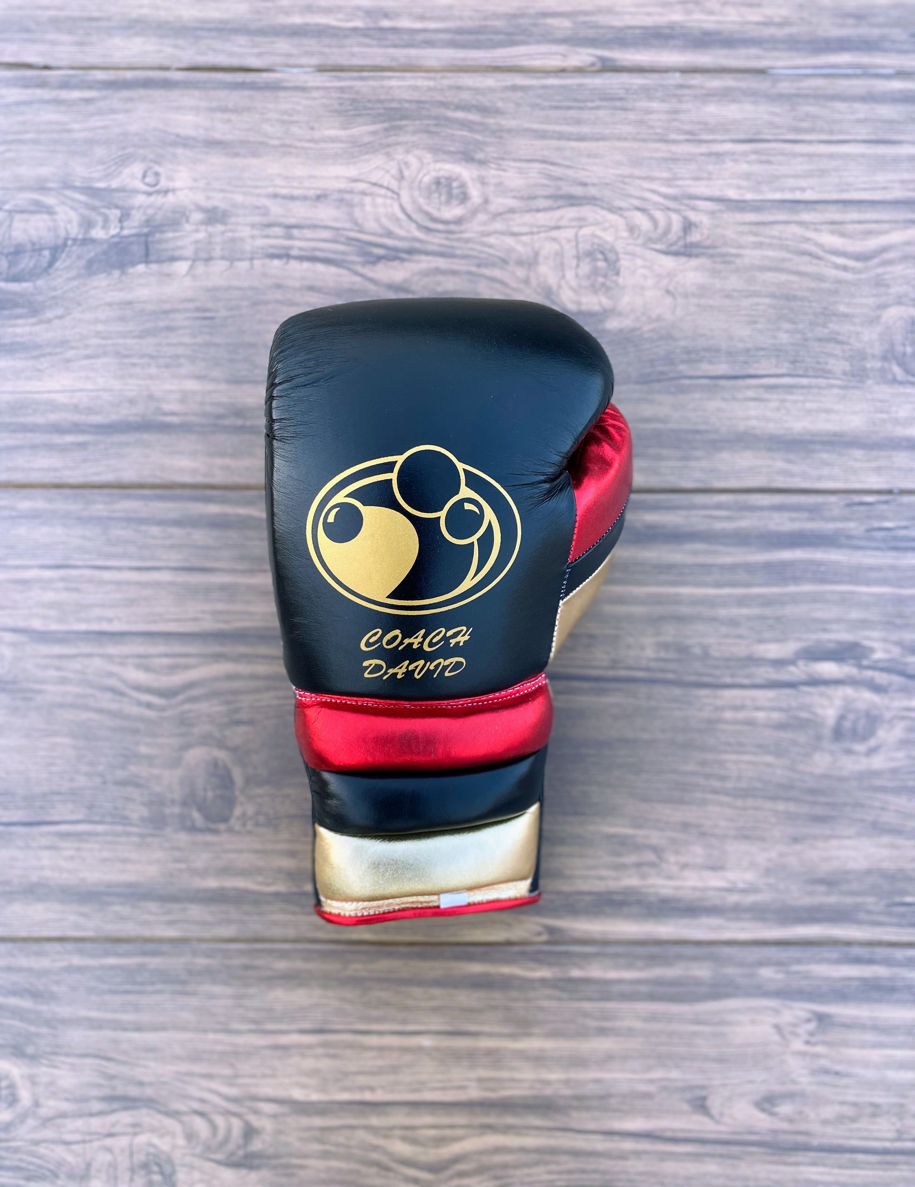 grant boxing gloves black/red/gold back view  premium leather fight gear