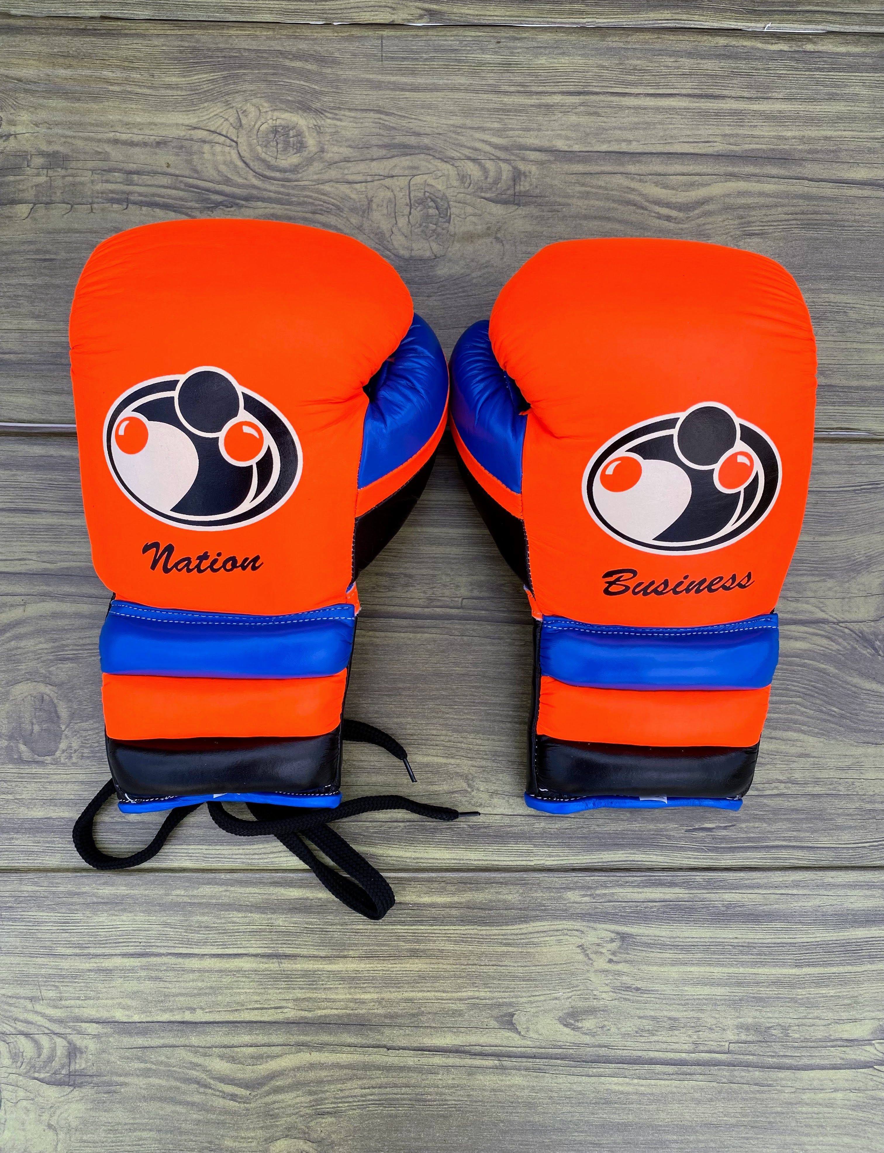 grant boxing gloves orange/black/blue back view  lace up high quality sparring gloves