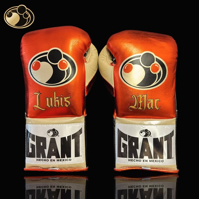 grant boxing gloves orange/black/gold back view premium leather fight gear 