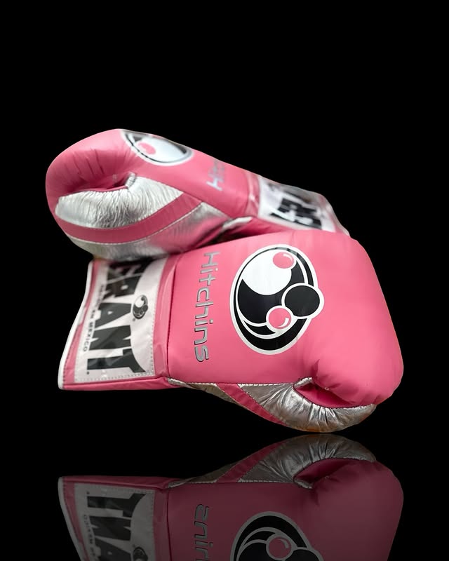 grant boxing gloves pink/silver back and thumb view premium leather fight gear