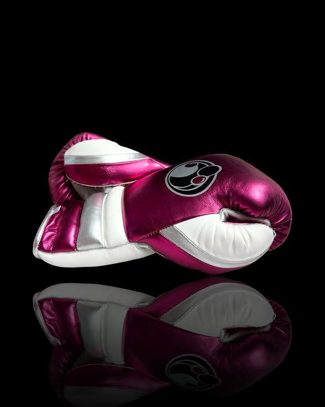 grant boxing gloves pink/white/silver back and thumb view lace up high quality sparring gloves