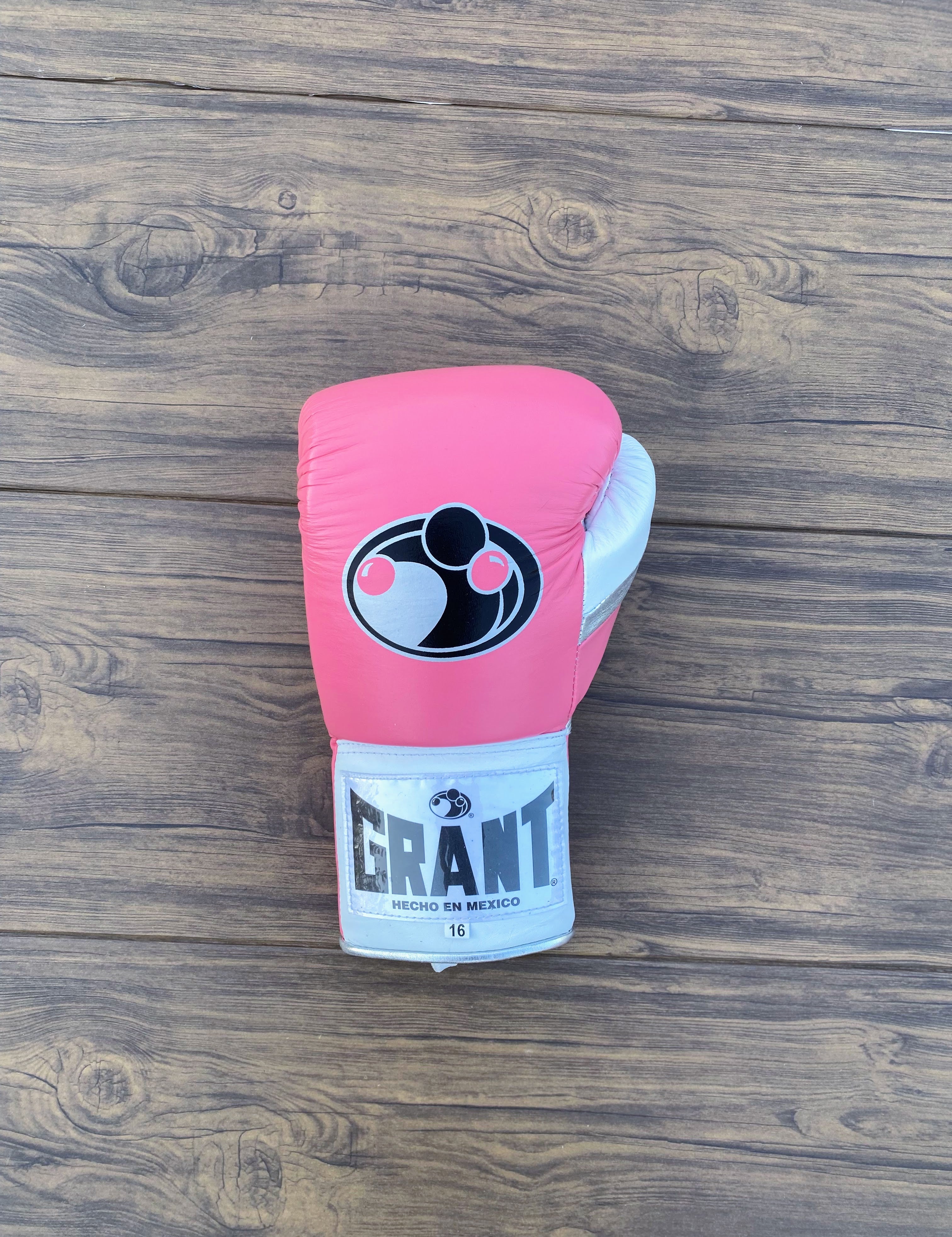 grant boxing gloves pink/white/silver back view premium leather professional sparring gloves