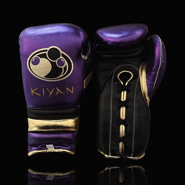 grant boxing gloves purple/black/gold front view custom name boxing training gloves