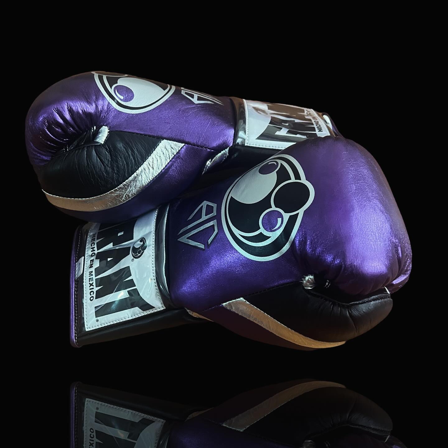 grant boxing gloves purple/black/silver back and thumb view custom name boxing training gloves