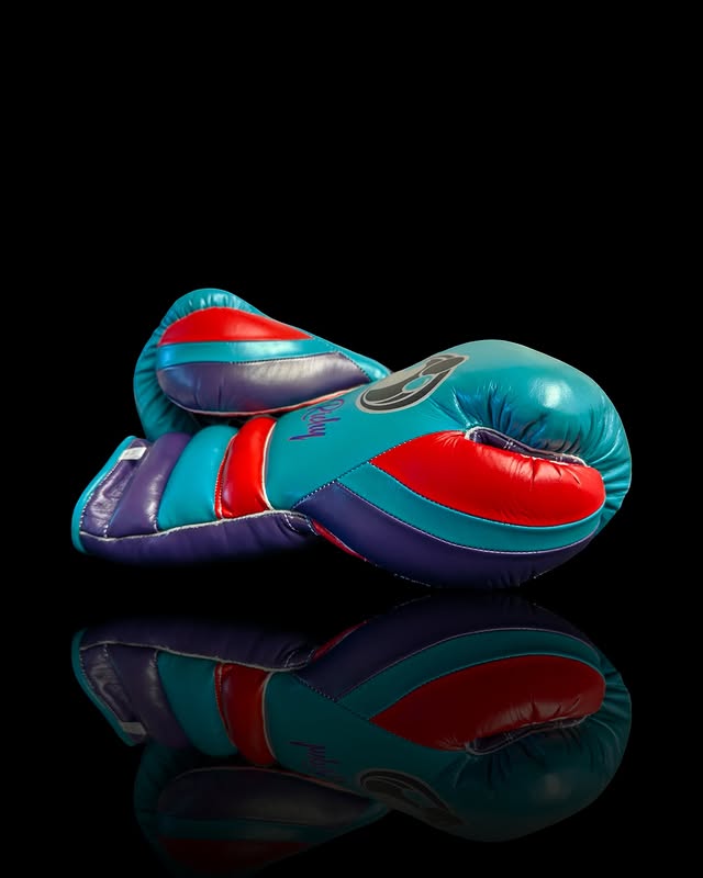 grant boxing gloves purple/blue/orange back and thumb view  high quality lace up boxing gloves