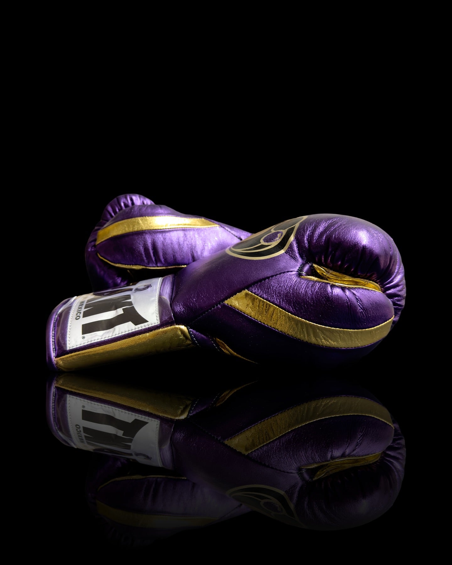 grant boxing gloves purple/gold back and thumb  view high quality lace up boxing gloves