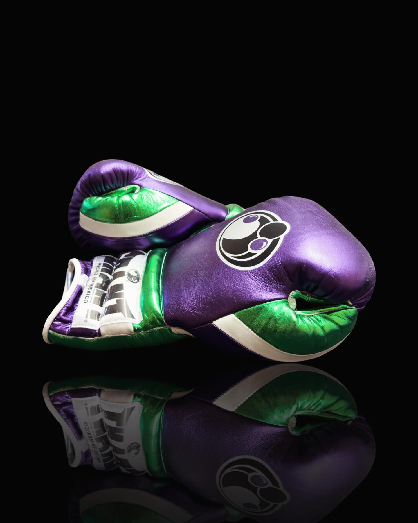 grant boxing gloves purple/green back and thumb view lace up high quality sparring gloves