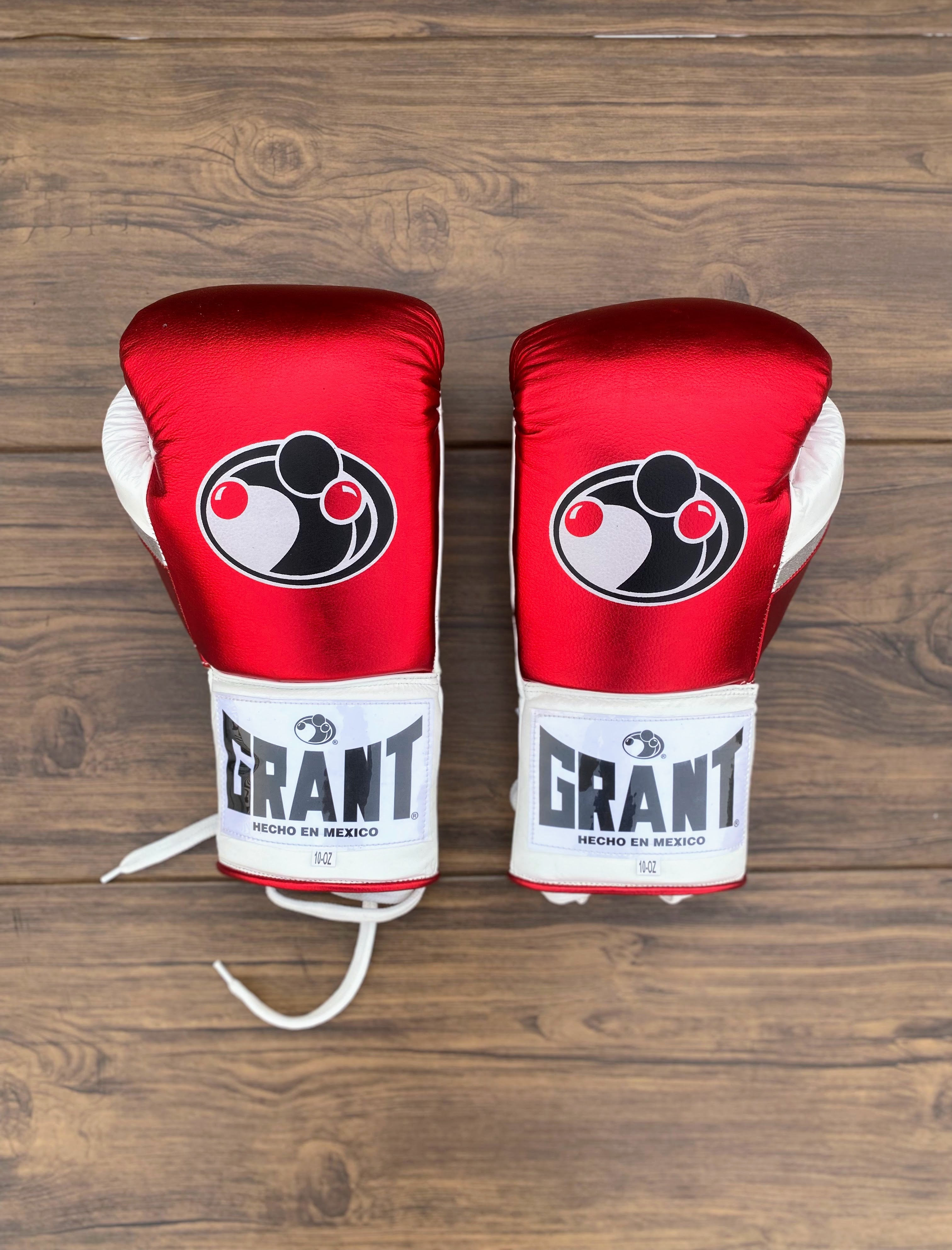 grant boxing gloves red/white/silver back and thumb view lace up high quality sparring gloves