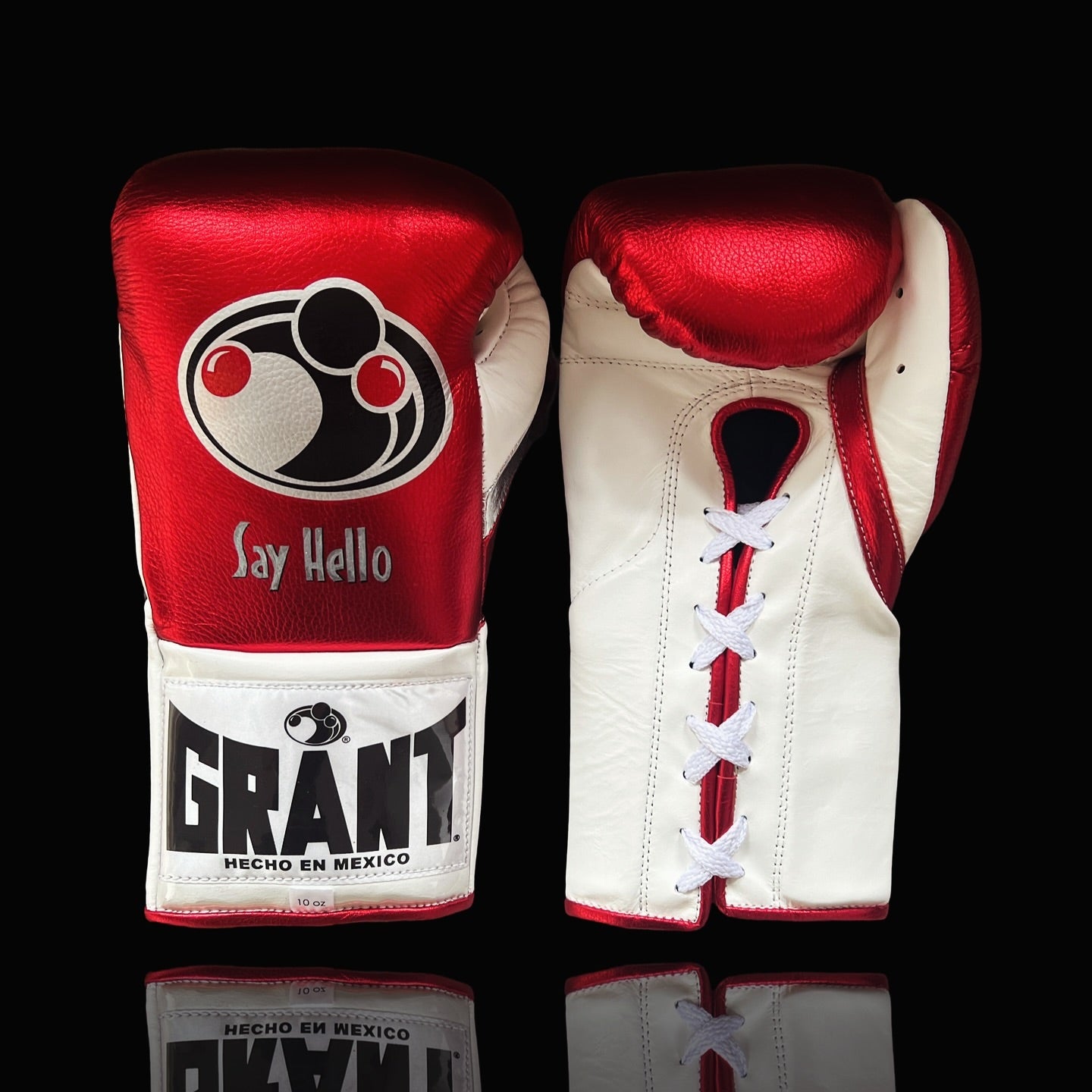 grant boxing gloves red/white/silver front view lace up high quality sparring gloves