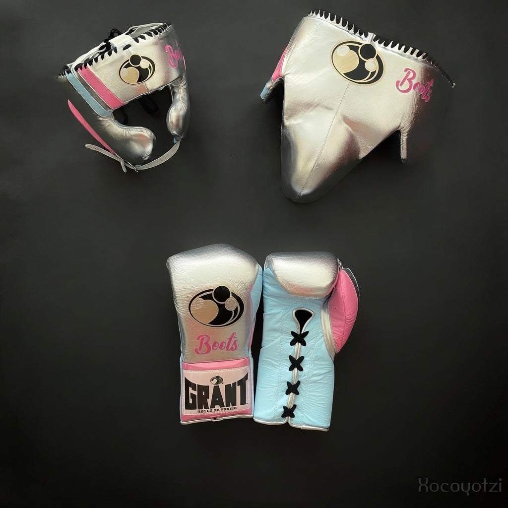 Grant Boxing Set Silver/Blue/Pink Durable Leather