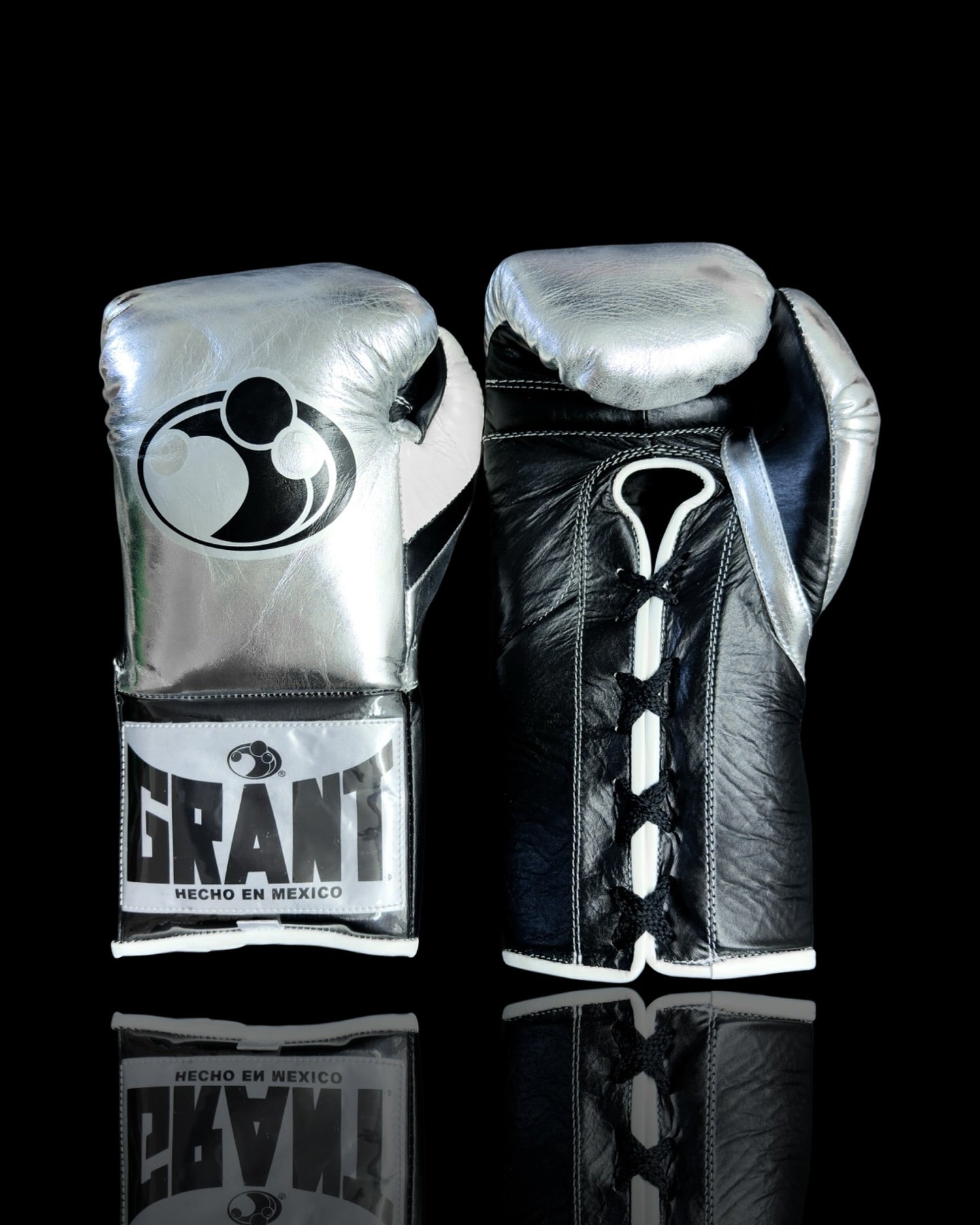 grant boxing gloves silver/black front view professional boxing gear premium quality