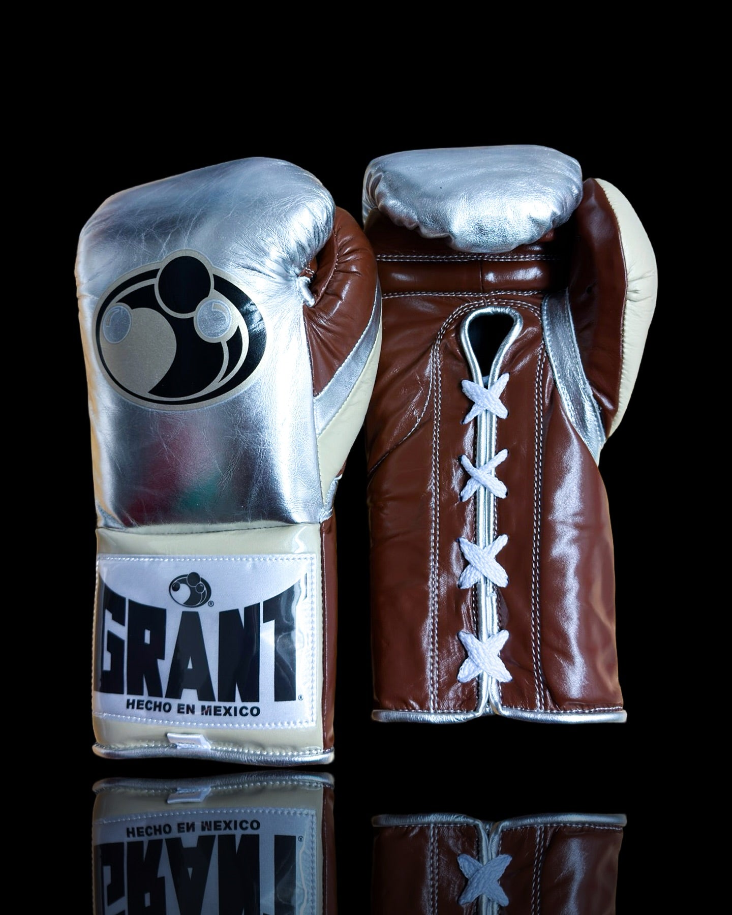 grant boxing gloves silver-brown front view custom name boxing training gloves