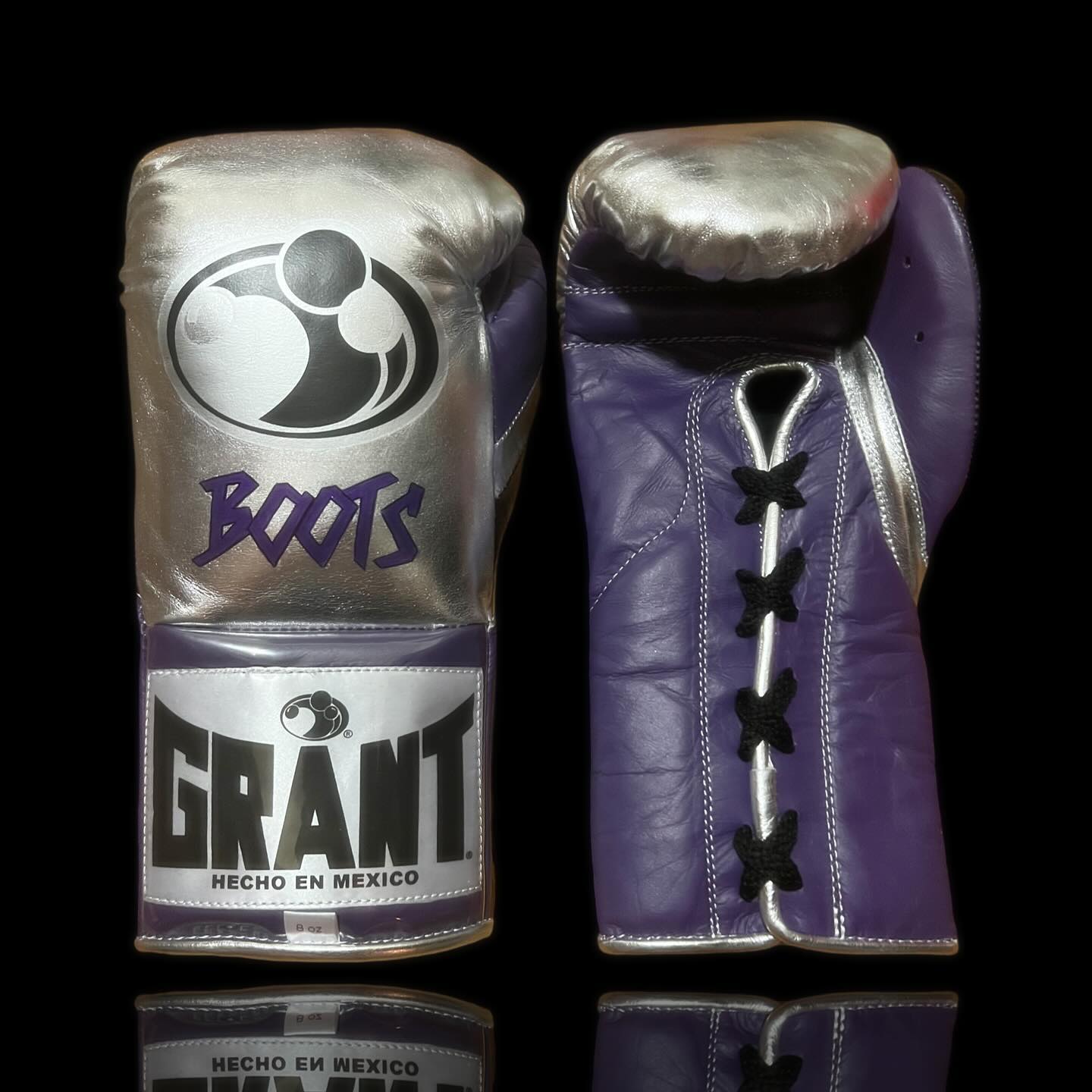 grant boxing gloves silver/purple front view custom training gloves for boxing