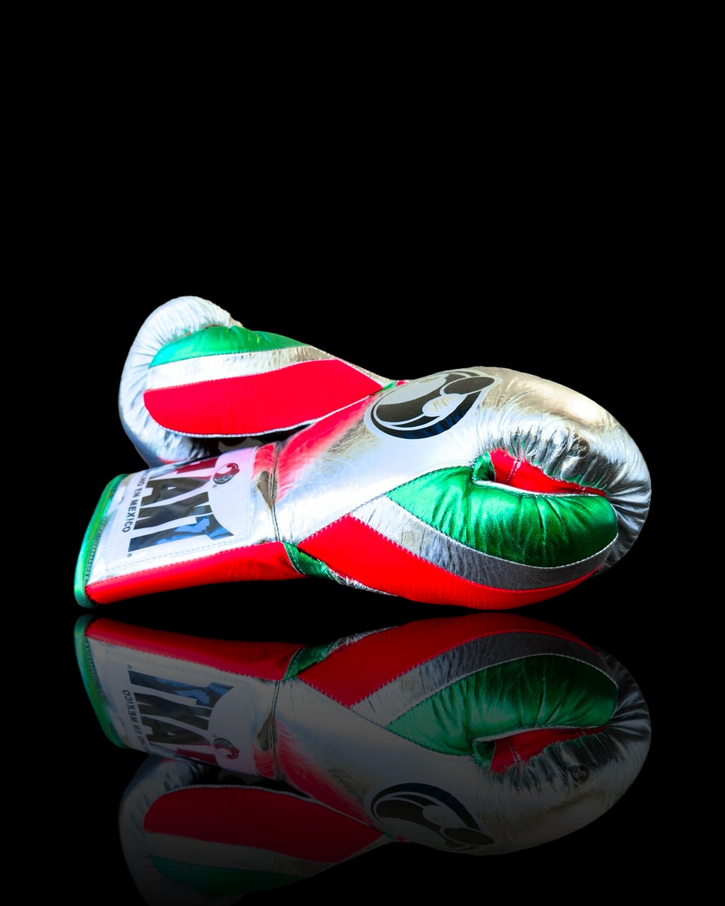 grant boxing gloves silver/red/green back and thumb view  professional sparring and training gear